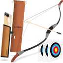 Basbon Kids Bow and Arrow Set, 33 Archery Set Wooden Bow and Arrow, Outdoor Toy Bow and Arrow for Kids 6-8 8-12, 1 Bows 1 Quivers 10 Arrows 3 Targets & Storage Bag, Gifts for Kids Youth Girls Boys (Black)