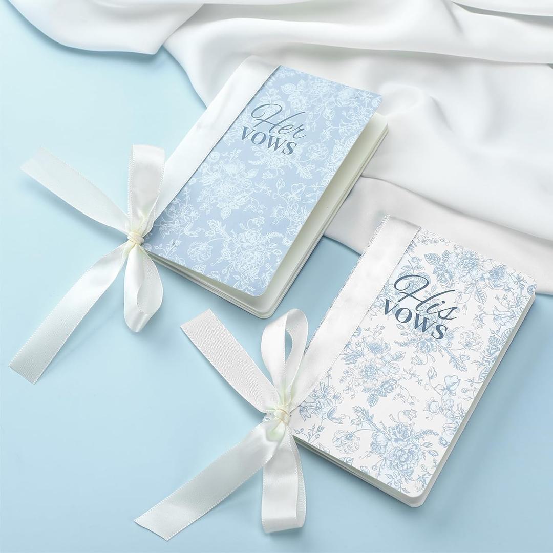 Engrowtic 2 Pcs Blue His and Hers Wedding Vow Books with Ribbon Bow Floral Vow Books Notebook for Wedding Vows Gift for Bride and Groom with 48 Pages 3.94 x 5.91 Inches Bridal Shower Gifts