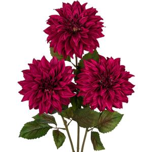 3Pcs Purplish Red Artificial Dahlia Flowers Fall Fake Flower Silk Flowers with Long Stem 28" Floral Arrangements Bouquets Autumn Faux Dahlias Flowers for DIY Wedding Party Centerpieces Home Decor
