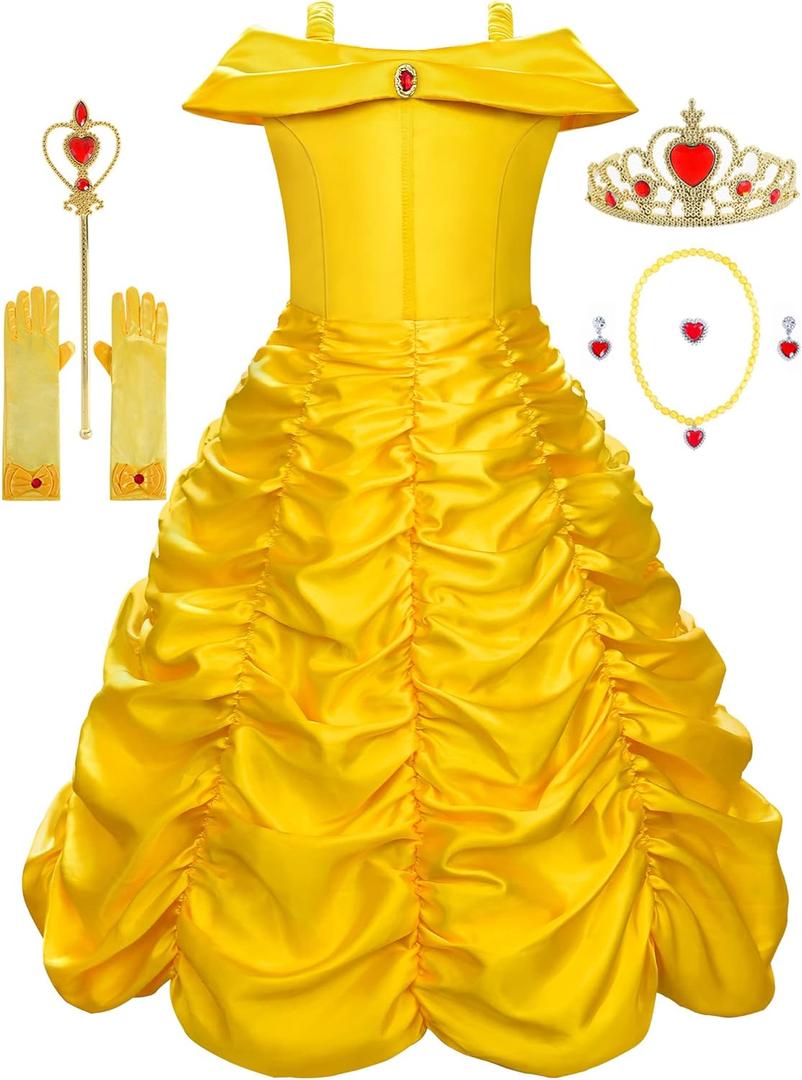 Princess Costume Dresses for Girls Costumes Halloween Cosplay Birthday Outfit Yellow (Yellow), 

Size: 4(120)