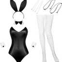 Geyoga Anime Women Bunny Costume Halloween Cosplay Bodysuit Role Outfit With Headband and Stocking Set (Small, White and Black)
