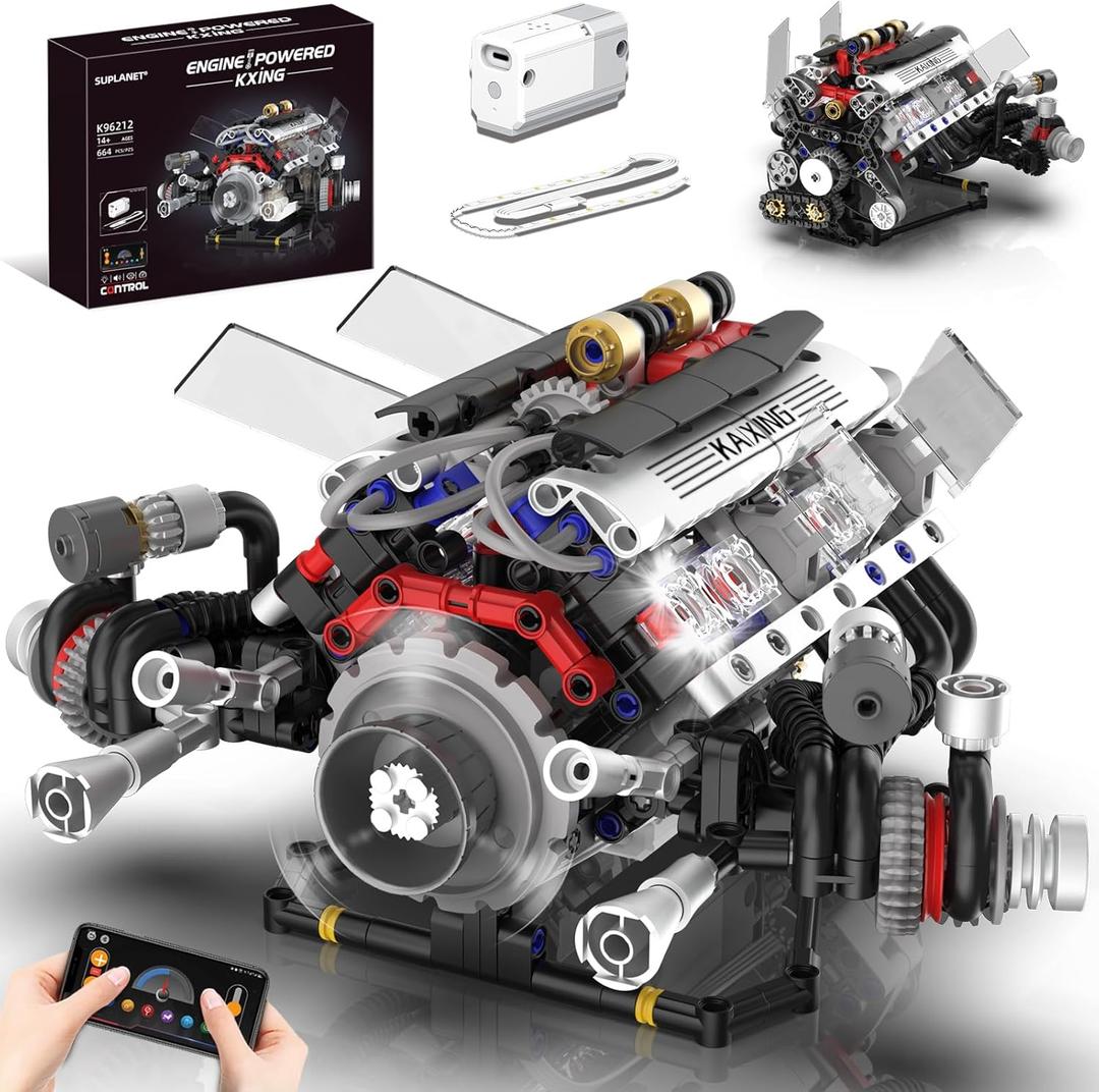 V8 Engine Kits That Works Building Sets,Car Engine Model Kit with Motor and Lights,Visible Piston Movement Mechanical STEM Toy for Car Enthusiasts Adults,Kids(664PCS)