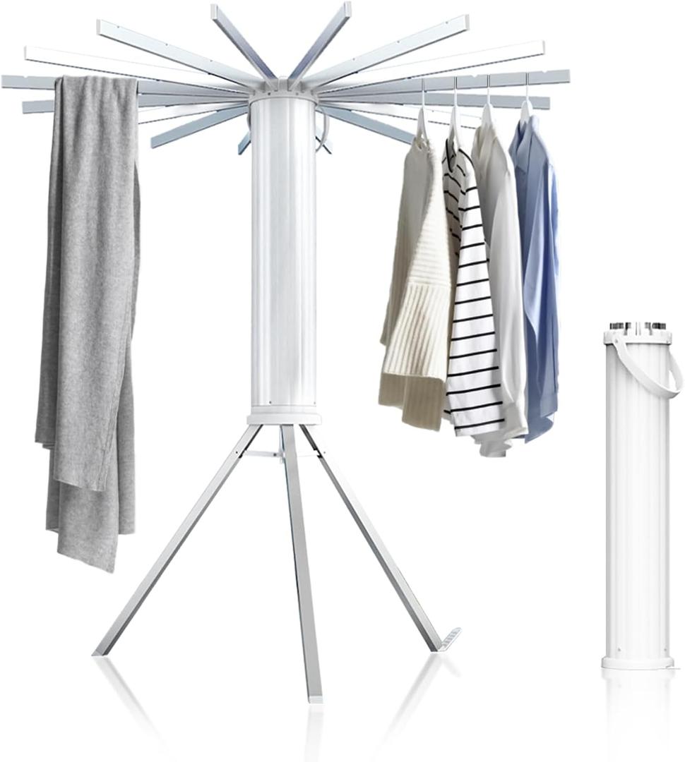 Tripod Clothes Drying Rack Portable Foldable, Space Saving Clothes Drying Rack with 16 Extendable Aluminum Rods, Collapsible Drying Rack Aluminum for Laundry Room,Balcony,Camping and Travel