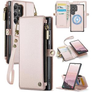 for Galaxy S24 Ultra - Phone Case Wallet Magnetic, Champagne Gold | Detached for Magsafe, RFID Blocking Card Holder, Zipper, Wrist Strap, for Women Men, PU Leather, for Samsung Galaxy S24 Ultra