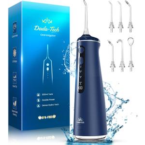Water Flosser for Teeth, Cordless Oral Irrigator Portable Dental Cleaner Picks with 8 DIY Modes 7 Jets 300ml Tank Braces Flossers Rechargeable (Blue)