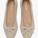 Women's Flats Pointed Toe Bow Knit Ballet Shoes Comfortable Dressy Mesh Slip On Flat Size 40, Beige