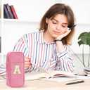 Pencil Bag, Pencil Case for Girls Women, Preppy Pencil Case, Large Initial Pencil Pouch with Zipper, Back to School Supplies, Aesthetic Pen Case Box for Kids Teen Girls - D(Pink)