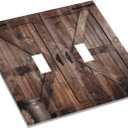 Rustic Farmhouse Brown Wood Barn Door Print Country 2 Gang Double Toggle Decorative Light Switch Covers Electrical Wall Plates Receptacle Switchplate Faceplates for Bathroom