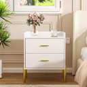 Vabches Nightstand with Built-in Charging Station, White Mid Century Modern Nightstand for Bedroom, Stylish End Tables for Lamps, Books