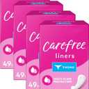 Carefree Panty Liners for Women, Thong Liners, Unwrapped, Unscented | Pantiliners, Carefree Liners, Daily Liners for Women, Light Periods and Leaks | 196ct (4 Packs of 49ct) 