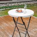 pollilar Cocktail Table 28in Portable Folding Bar Height Table, Compact Round High Top Plastic & Steel Bistro with Removable Legs, for Indoor Outdoor RV Patio Catering Parties Commercial Events-White