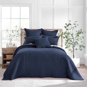 Levtex Home - Mills Waffle - Queen Quilted Bedspread Set - Navy Cotton Waffle - Bedspread Size (104 x 106in.), Sham Size (26 x 20in.)