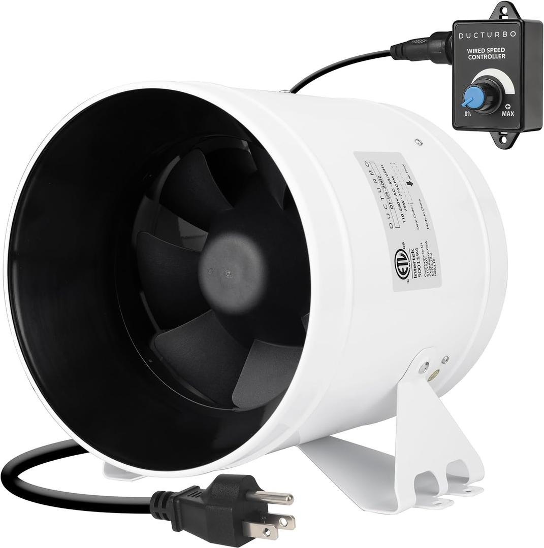8 Inch Inline Duct Fans, 710 CFM Ventilation Exhaust Fan Ideal for Indoor Heating Cooling Transfer Or Grow Tents Air Boosting, With Variable Speed Controller (200MM)