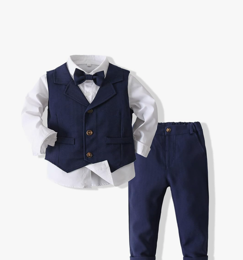 Kimocat Baby Boys Gentleman Bowtie Formal Outfit Suits Tuxedo Vest Wedding Party Suit size 110