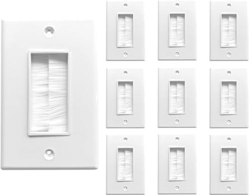 BestMounts - 10 Pack Brush Wall Plates Cable Pass Through - Decora Style Single Gang Brush Plate for Behind Wall Cable Management - Wall Cable Pass Through Insert for Wires, HDTV, HDMI & Home Theater