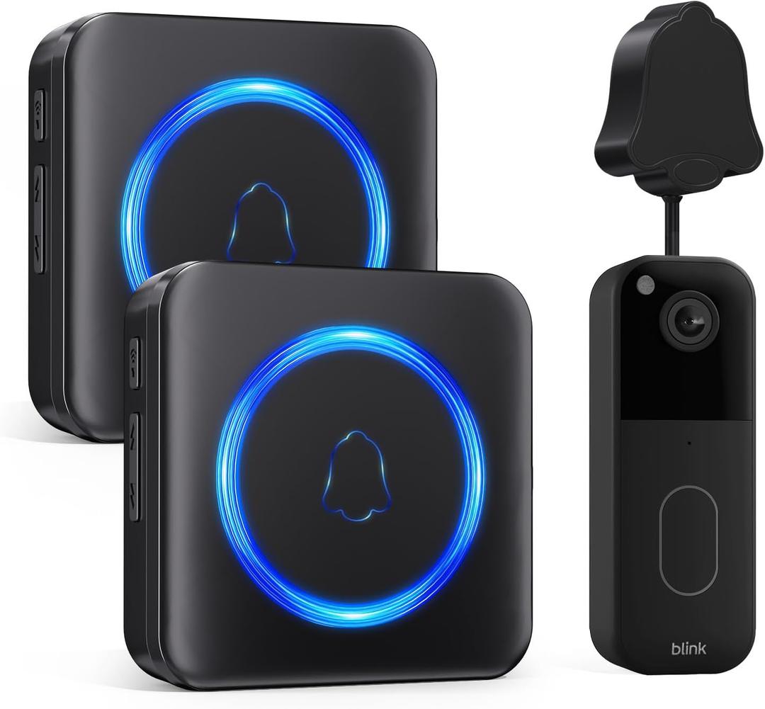 Wireless Doorbell Chime Compatible with Blink Video Doorbell (1st & 2nd Gen), Indoor Plug-in Receiver & Wired Transmitter Kit, 58 Melodies, 5 Volume Levels (1Video Doorbell Extender 2 Chime) (Black)