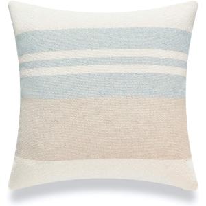 Hofdeco Beach Coastal Decorative Pillow Cover ONLY for Couch, Sofa, or Bed, Light Blue Tan Taupe Color Blocked Stripe, 18"x18"