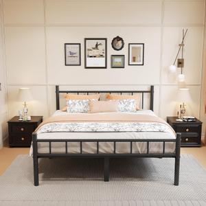 Metal Bed Frame, 14-Inch Full Size Bed Frame with Storage Space, Heavy Duty Sturdy Mattress Foundation, Easy Assembly, No Box Spring Needed