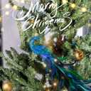2 Pack Peacock Christmas Tree Ornaments - Long Tail Feather Peacock Christmas Decorations Glitter Clip On Xmas Tree Decor (Blue)