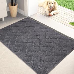 PURRUGS Dirt Trapper Door Mat 20" x 31.5", Non-Slip Machine Washable Entry Rug, Shoe Scraper, Dog Doormat, Super Absorbent Welcome Mat for Front & Back Door, Muddy Wet Shoes & Paws (Grey)