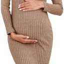 LAHILO Long Sleeve Maternity Sweater Dress for Fall Winter, Knit Ribbed Maternity Bodycon Dress, Size L
