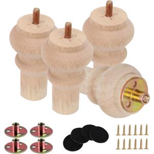Txcucc 4 Inch Wooden Unfinished Bun Feet for Dresser Legs Couch Sofa Cabinet Ottoman DIY Replacement Wood Furniture Legs Set of 4 M8 Bolt Screw in (4”)