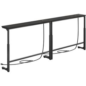 Kitstorack 2-Pack Black Narrow Console Table Behind Couch, Adjustable Height (25"-33") & 2 Power Outlets, Skinny Entryway Sofa Table 5.9" Deep x 79" Long, Split Design for Separate Use
