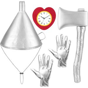 CICOCI 4 PCS Silver Funnel Hat Axe Gloves Set Halloween Costume Tin Costume Accessories for Adult Cosplay Party