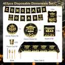 Graduation Plates and Napkins 2026, Graduation Decorations 2026, 403pcs Black and Gold Graduation Decorations with Disposable Plates Napkins Cups Tablecloth, Serve 50