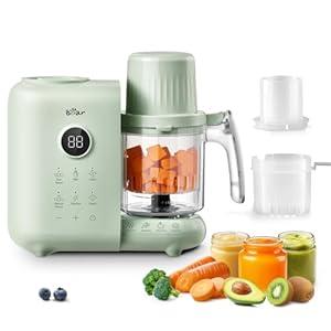 Bear Baby Food Maker with Two Layer Steam Baskets, One Step Baby Food Processor Steamer Puree Blender, Baby Food Mill with Bottle Warming Sterili-zing Auto Cleaning Function, BPA-Free, Green