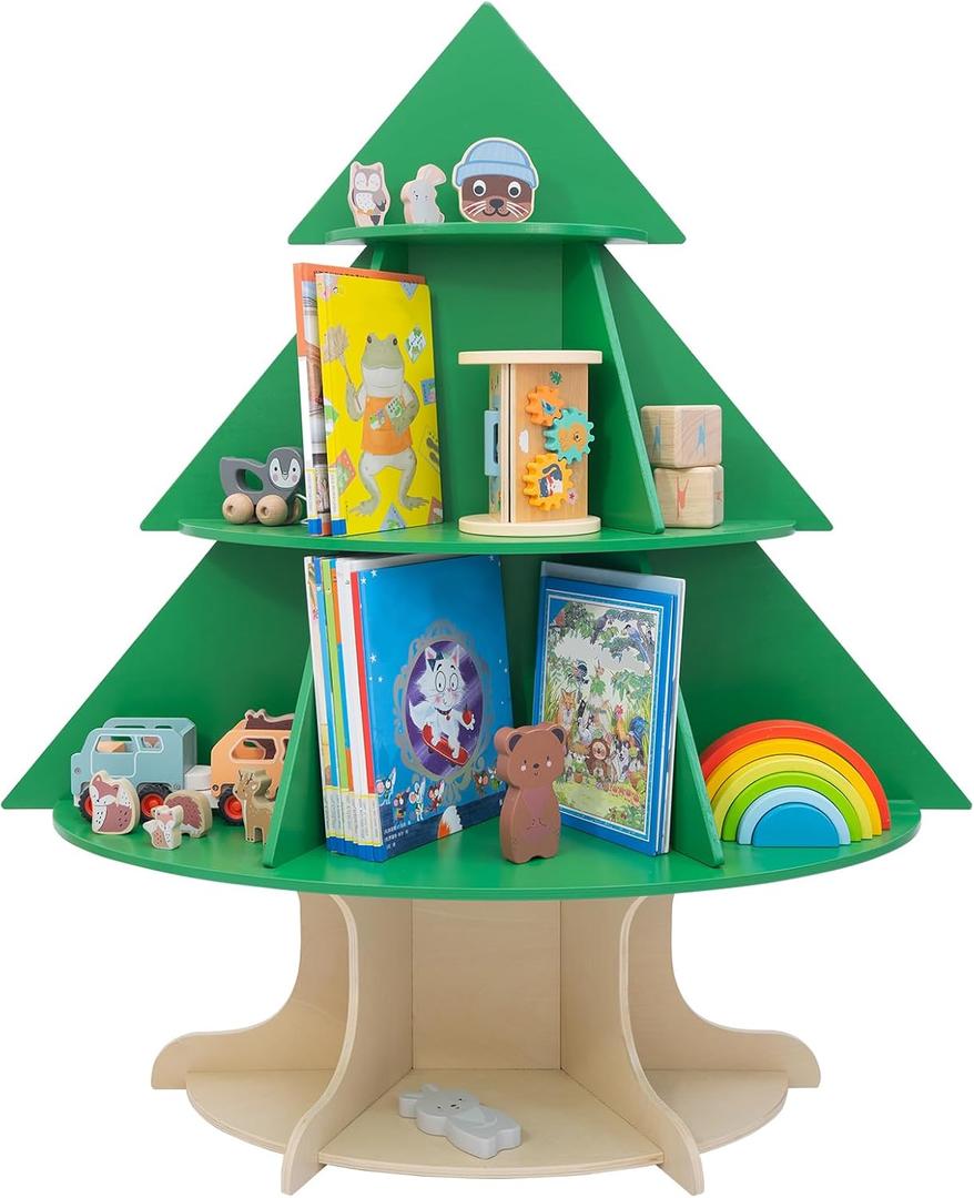 WOOD CITY Kids Bookshelf and Toy Storage Organizer, 2 in 1 Solid Wooden Children Tree Bookcase and Toy Shelf Toddler Storage Display Bookshelf for Kids Room Playroom Bedroom Study Easy Assembly