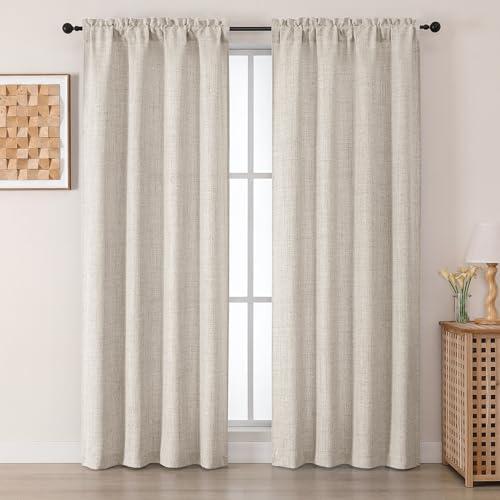Chyhomenyc Curtains 72 Inch Length 2 Panels Set, Light Filtering Faux Linen Slub Textured Curtains for Living Room, Soft Airy Farmhouse Rod Pocket Curtain for Bedroom, Each 42Wx72L, 2PCS, Linen Color