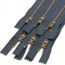 Leekayer #4 6pcs Metal Zipper for Jeans 5" Antique Brass Teeth Zipper Close End Jeans Zippers 12.7cm (Navy-Brass)