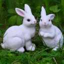 1 Pair Garden Statues Bunny Decor Resin Rabbit Figurine Cute Fairy Garden Decor Outdoor Statues for Patio Yard Porch Balcony Gifts for Women Mom Grandma White (Smill)