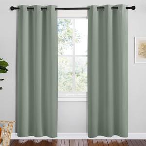 NICETOWN Greyish Green Room Darkening Curtains for Kitchen, Set of 2, 42 inches Wide by 78 inches Long, Window Treatment Thermal Insulated Solid Grommet Room Darkening Curtains/Drapes for Bedroom