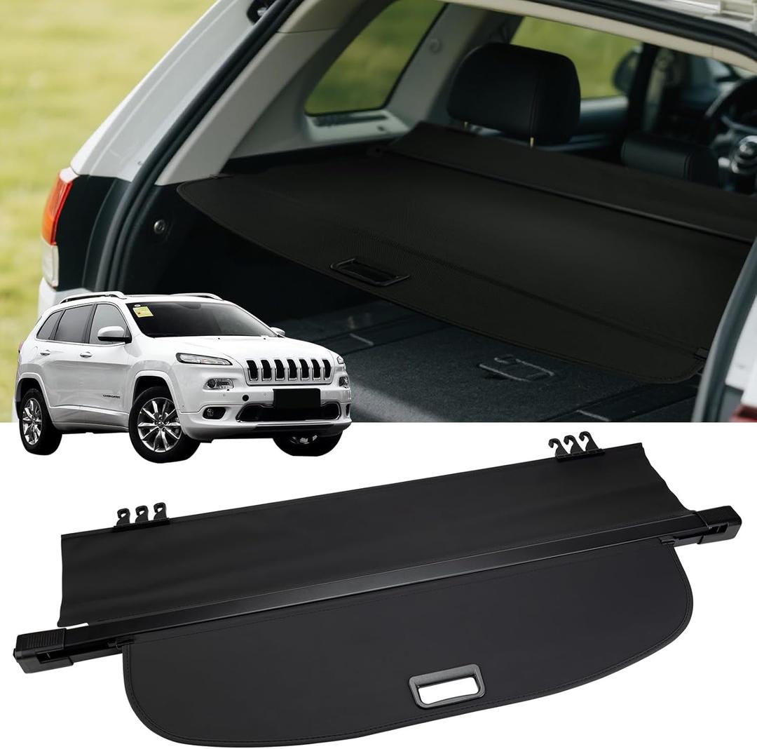 FARBIN Trunk Cargo Cover for Jeep Cherokee 2019 2020 2021 2022 2023 2.0L 2.4L 3.2L, Retractable Trunk Cover Shield Shade Privacy Security Screen (for 2019-2023 Jeep Cherokee Canvas Extra Clips)