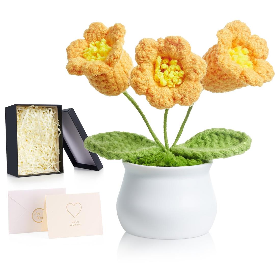 ZHIYUXI Yellow Crocheted Gifts for Women Crochet Flower for Car Dashboard Desk Decor Handmade Knitted Flower for Birthday Anniversary