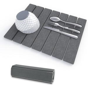 Stone Dish Drying Mats for Kitchen Counter, 16"12" Heat-resistant Quick Dry Collapsible Super Absorbent Diatomaceous Earth Pad for Dishes Bottles Cups, Fits Any Countertop, Gray