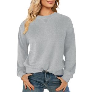 Elesomo Womens Sweatshirts Cotton Crew Neck Casual Long Sleeve Pullover Tops (Gray, XL)