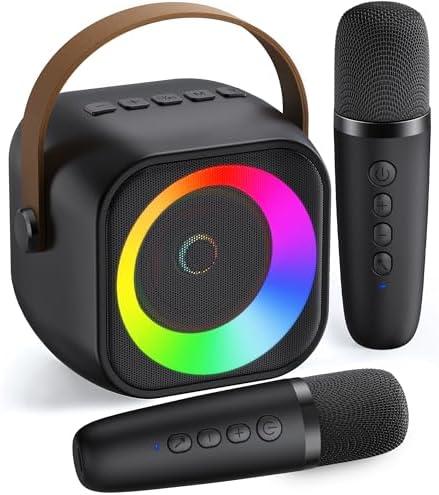 Mini Karaoke Machine, Portable Bluetooth Karaoke Speaker with 2 Wireless Microphones and Party Lights for Kids and Adults, Birthday Gifts for Girls Boys Family Home Party