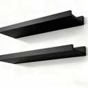 Black Floating Shelves for Wall Decor, Wall Mounted Wood Storage Shelf for Bedroom, Living Room, Bathroom, Kitchen, Nursery, Display Picture Ledge Shelf with Lip Set of 2-14 Inches, Black