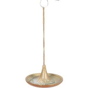 Creative Co-Op Stoneware Bird Feeder with Jute Hanger, Tan