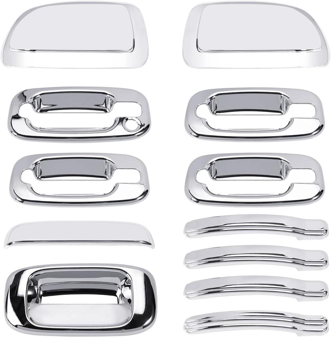 Chromed Exterior Door Handle Cover Caps & Rear Tailgate Handle Cover & Door Side Rearview Mirror Caps 12Pcs Exterior Cover Set Fit for Silverado 1999-2006 Sierra 1999-2006 Yukon 2000-2006