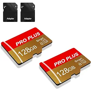 2 Pack TF Card 128GB with Adapter, High Speed Memory Card, UHSI C10 A1 Memory TF Card for Tablet/Mobile Phone/Camera/Car Audio/Game Console (TF162 Red Gold 128GB)