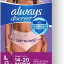 Always Discreet Adult Diapers for Women, Incontinence Underwear, Postpartum Essentials, Disposable Briefs, Max Absorbency, Bladder Leak Protection, Large, 28ct
