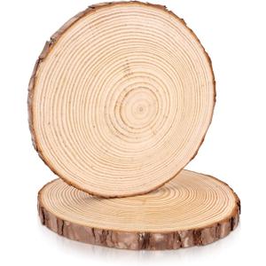 FSWCCK 2 Pack Nature Unfinished Round Wood Slices, 8-9 Inches Wooden Circle, Large Wood Slabs for Weddings Centerpieces Decor and DIY Painting Crafts (8"-9")