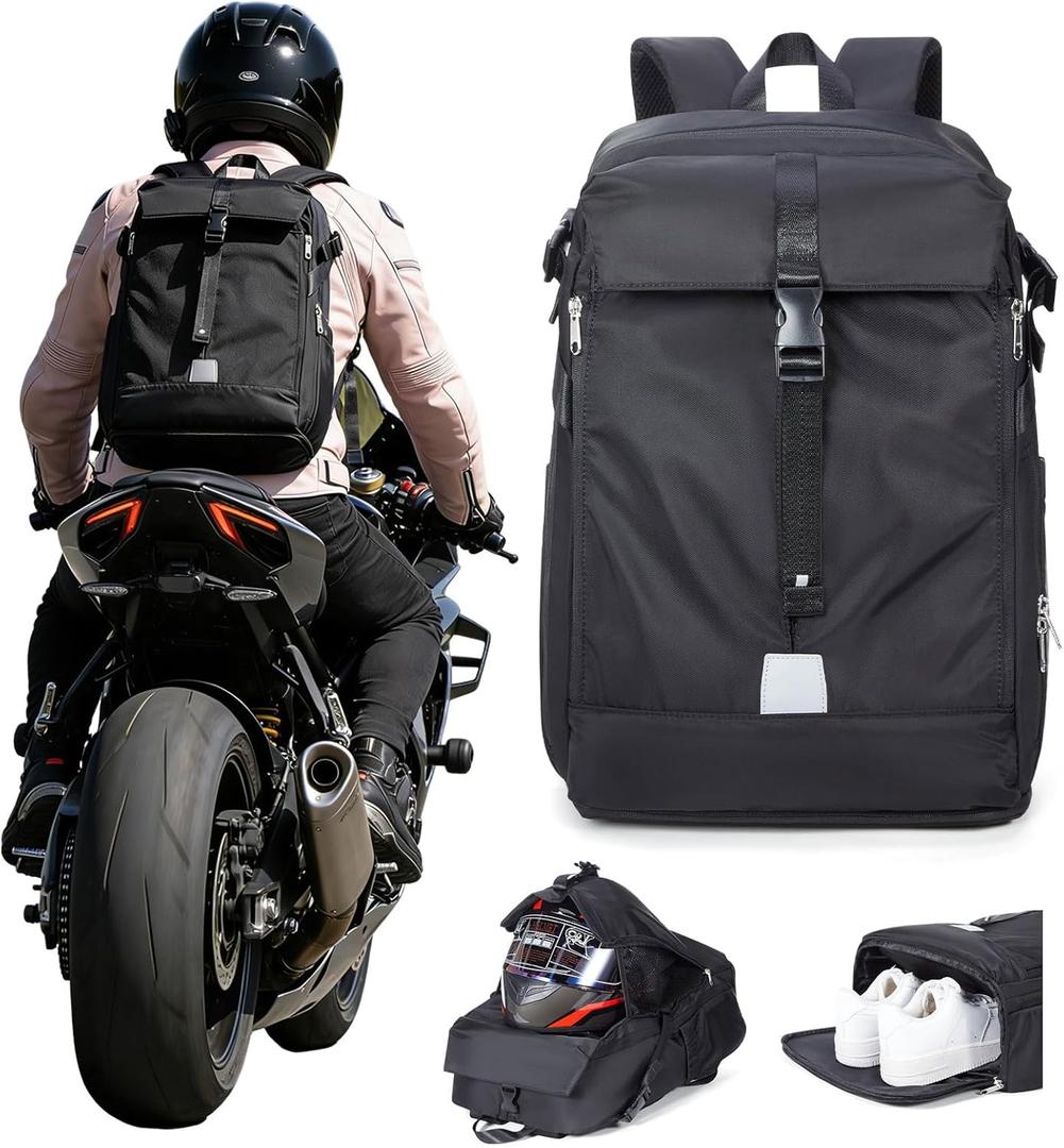 Backpack for Motorcycle Riders, Waterproof Large Capacity Backpack with Holder, Helmet Bag for Storage Hiking Cycling, Motorcycle Backpacks Motorcycle Riders Accessories for Men Women