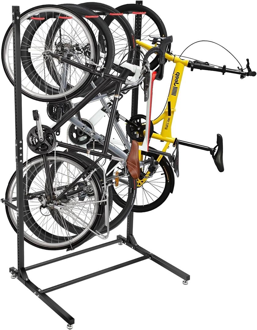 Colinktool Freestanding Bike Rack Bicycle Storage Rack,Vertical Bike Stand Max 5 Bikes with Helmet Holders,Solid Steel Bike Racks for Home & Garage &Indoor & Bike Station-BlacK