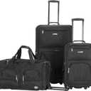 Rockland Vara Softside 3-Piece Upright Luggage Set,Expandable, Black, (20/22/28)