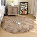 ORINOVA Beige 3ft Round Fluffy Shaggy Rug Washable Soft Area Rug for Living Room Bedroom Cute Room Decor Circle Nursery Rug Faux Fur Carpet